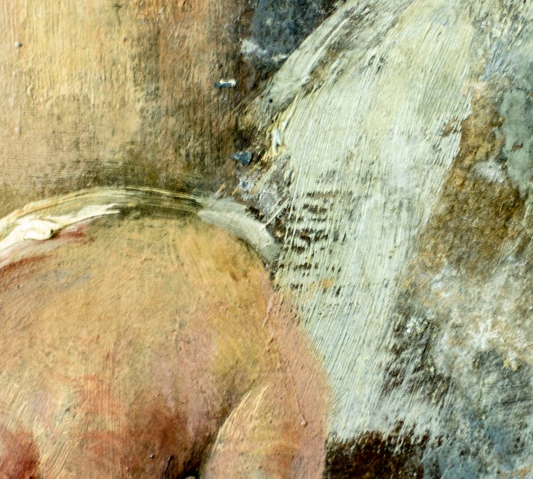 Artwork by Bernhard Zickendraht, Girl with Flowers on the Bench, Made of Oil On Board