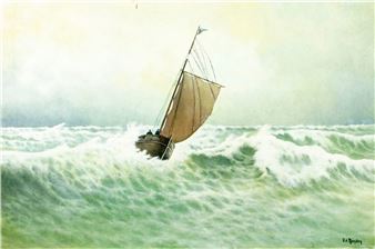 Stormy Landscape with Sailboat - Edouard Mandon