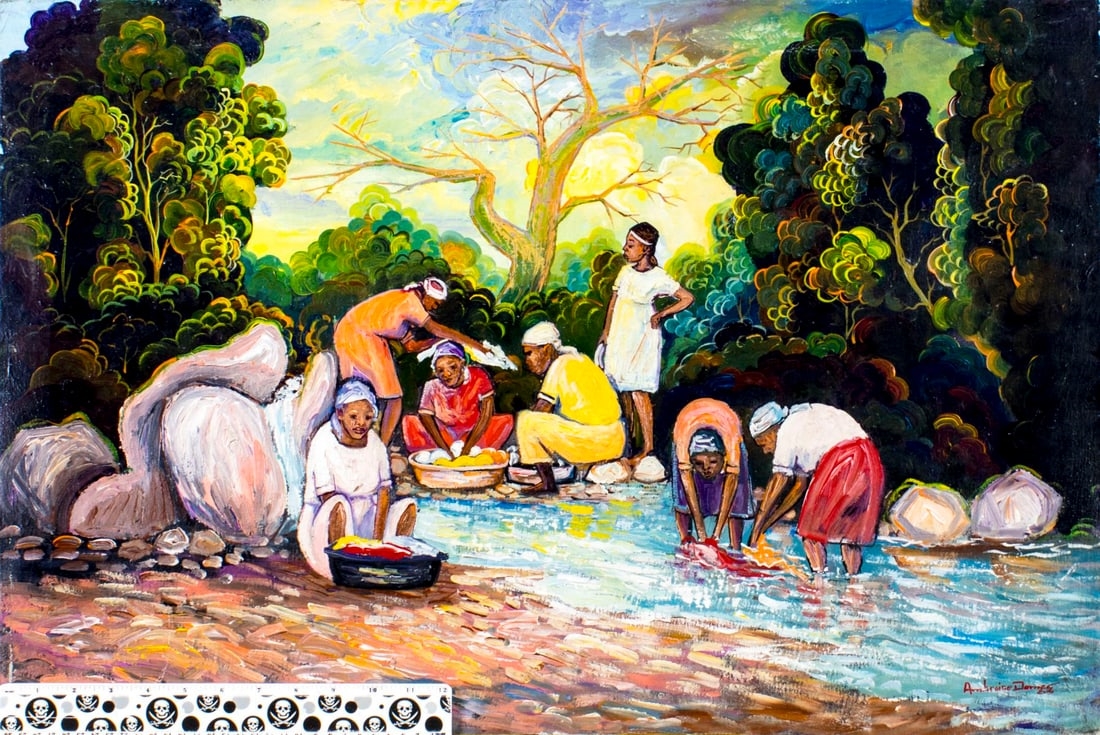 Artwork by Ambroise Domes, Haitian River Scene, Made of Oil On Canvas