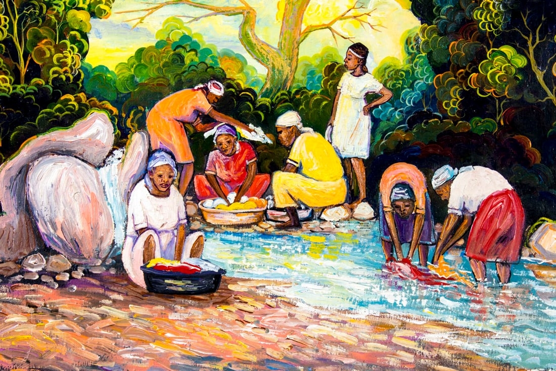 Artwork by Ambroise Domes, Haitian River Scene, Made of Oil On Canvas