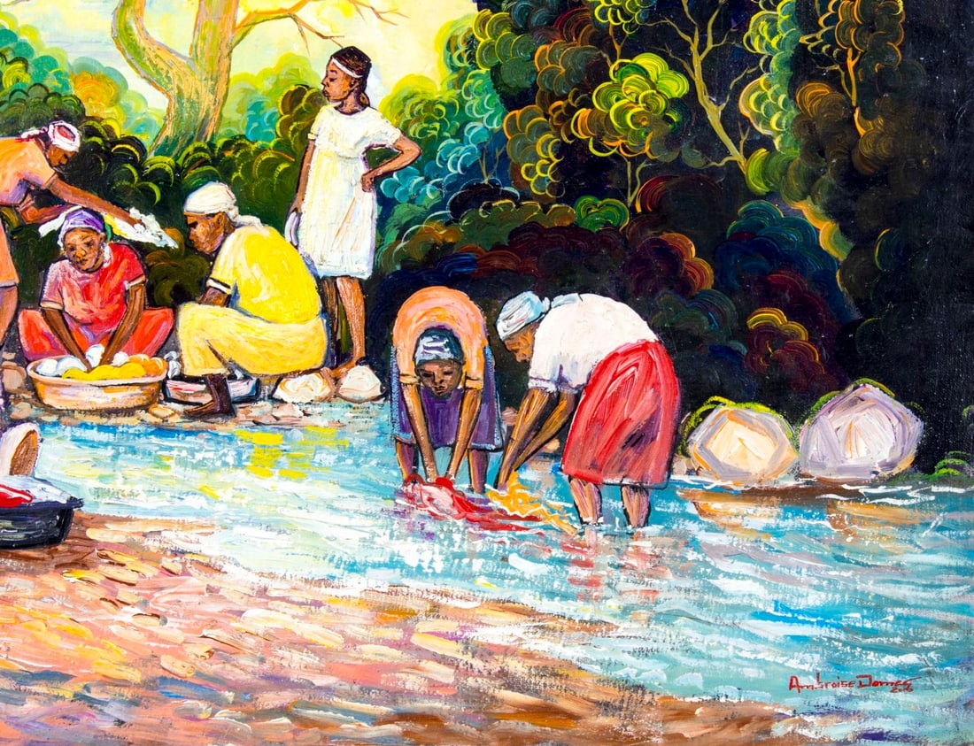 Artwork by Ambroise Domes, Haitian River Scene, Made of Oil On Canvas
