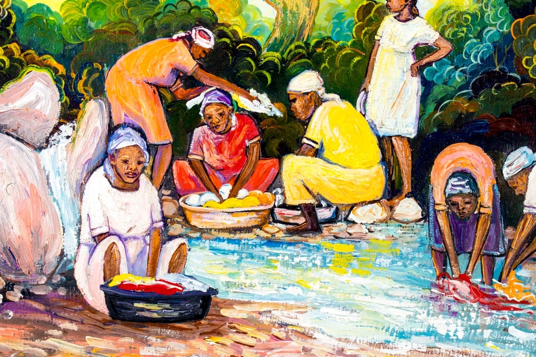 Artwork by Ambroise Domes, Haitian River Scene, Made of Oil On Canvas