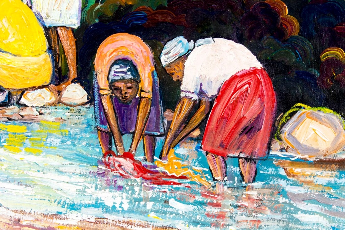 Artwork by Ambroise Domes, Haitian River Scene, Made of Oil On Canvas