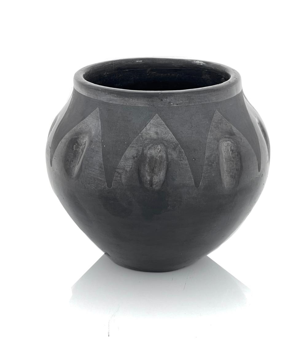 Artwork by Maria Montoya Martinez, Julian Martinez, San Ildefonso Pueblo Blackware Jar, Made of Pottery, Ceramic