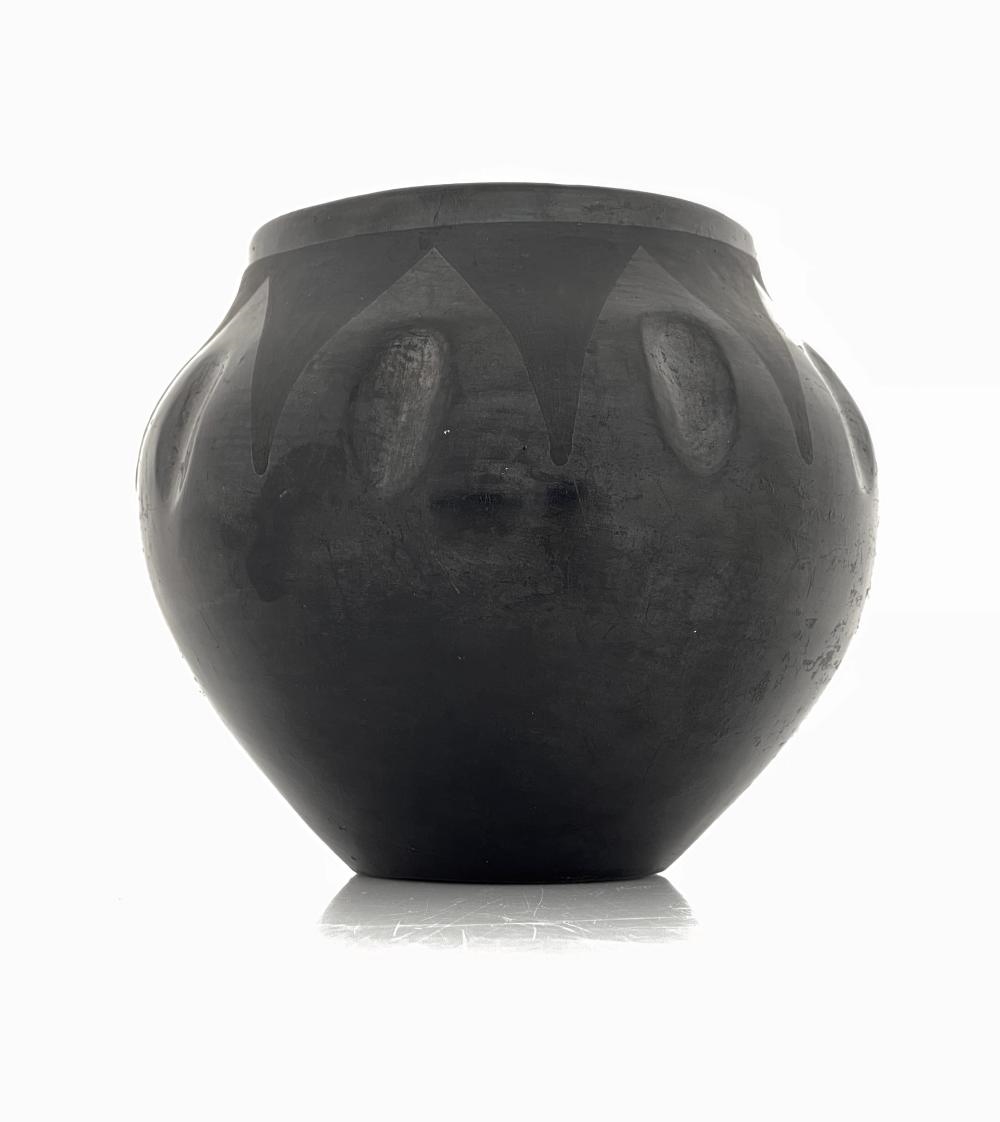 Artwork by Maria Montoya Martinez, Julian Martinez, San Ildefonso Pueblo Blackware Jar, Made of Pottery, Ceramic
