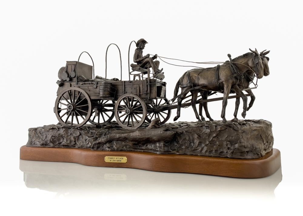 Artwork by John Harper, Cowboy Kitchen, Made of Bronze Sculpture