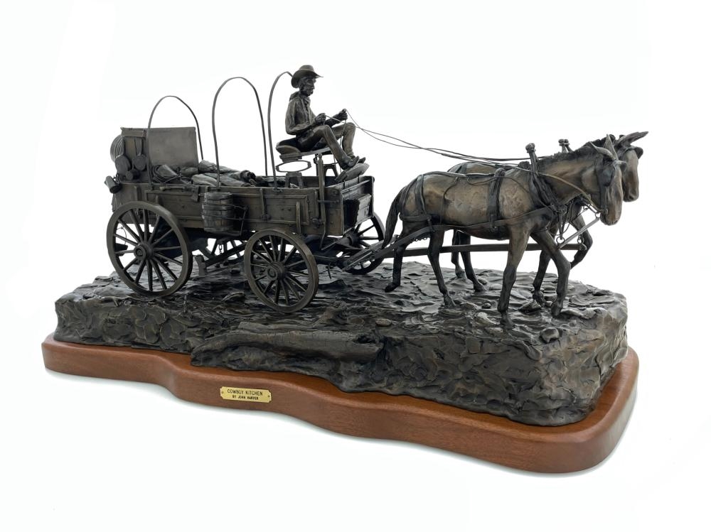 Artwork by John Harper, Cowboy Kitchen, Made of Bronze Sculpture