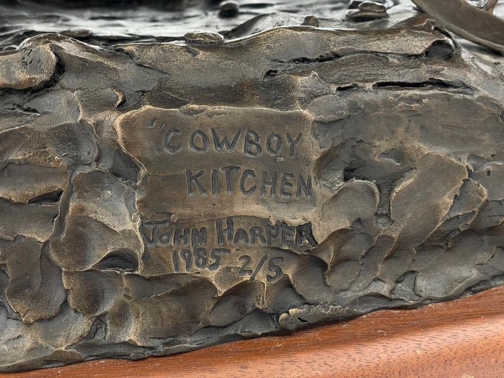 Artwork by John Harper, Cowboy Kitchen, Made of Bronze Sculpture