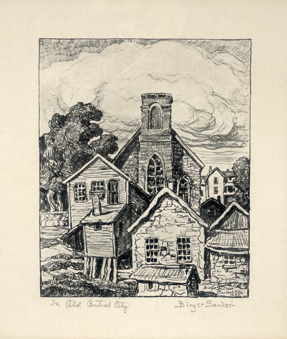 Artwork by Birger Sandzén, Olof Olson's Homestead, Made of Lithograph On Paper