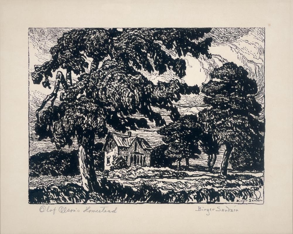 Artwork by Birger Sandzén, Olof Olson's Homestead, Made of Lithograph On Paper