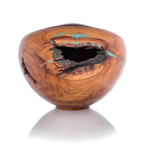 Eric Lima | Turned Olivewood Turquoise Inlaid Bowl | MutualArt