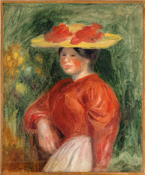 ルノワール、「JEUNE FEMME AU CORSAGE ROUGE」 Pierre-Auguste Renoir | Jeune femme au corsage rouge et au chapeau