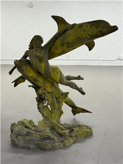 Life-Size Bronze Sculpture — Nude Woman with Dolphin - S. Keliam