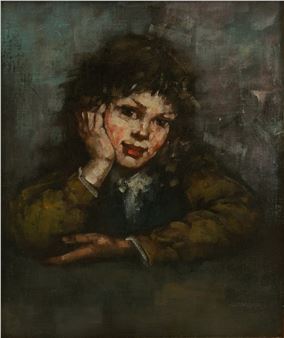 Portrait of Girl with Elbow on Table - A. Graber
