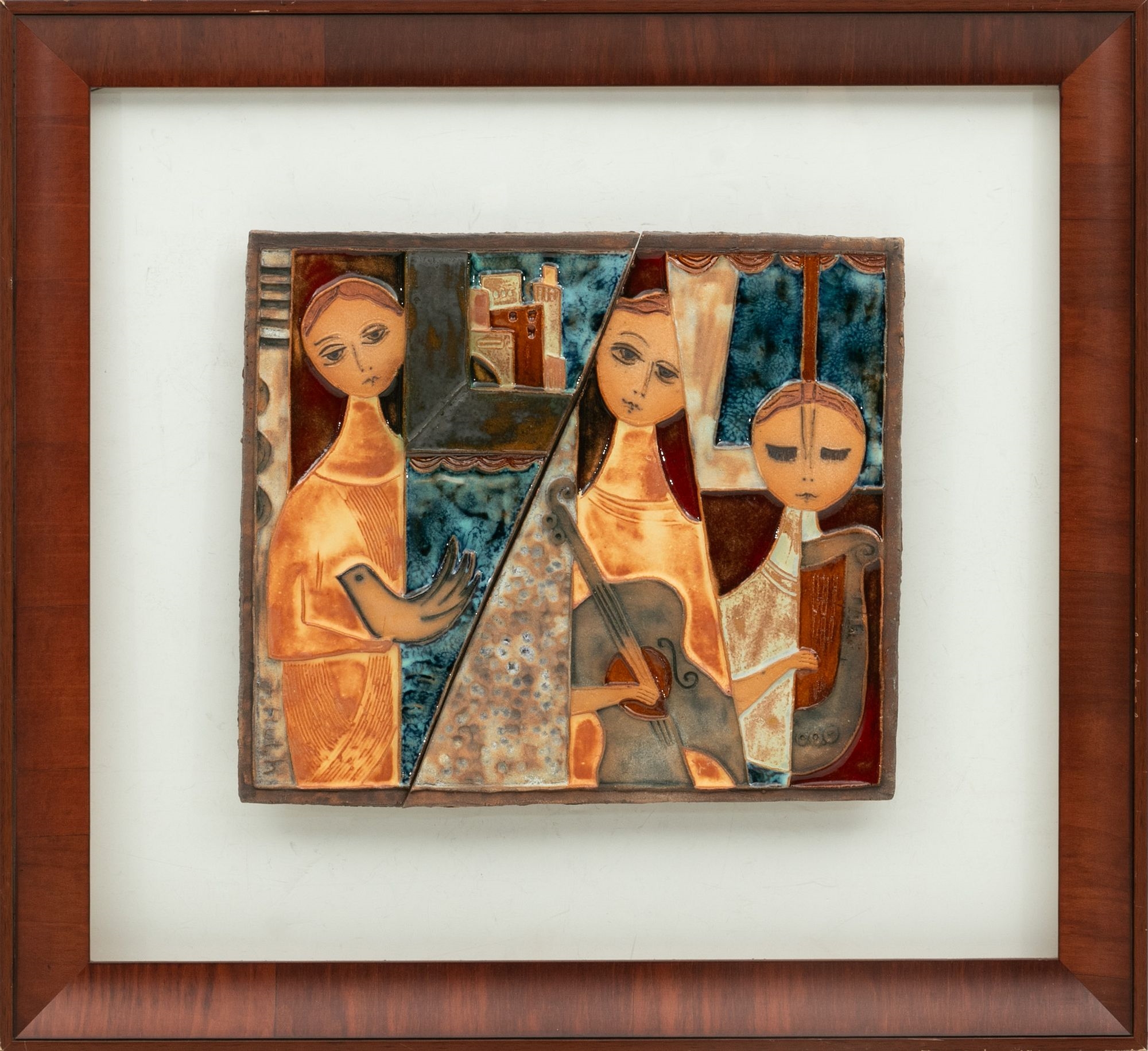 Artwork by J. Ruth, Three Figures, Made of Mixed Media With Tile