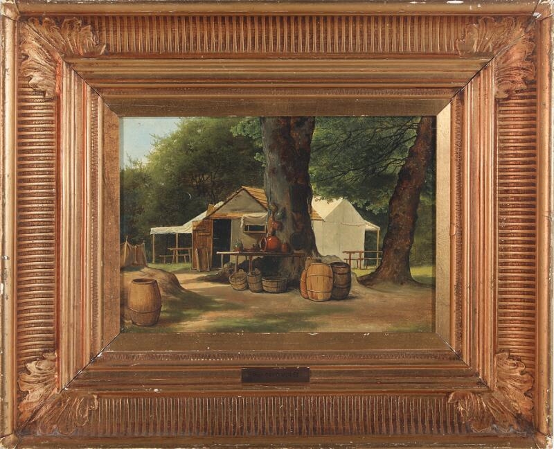 Artwork by David Monies, Forest scene with a house, Made of Oil On Canvas