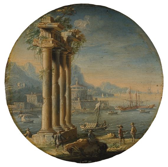 Leonardo Coccorante | Southern Harbor with Ancient Column Architecture ...
