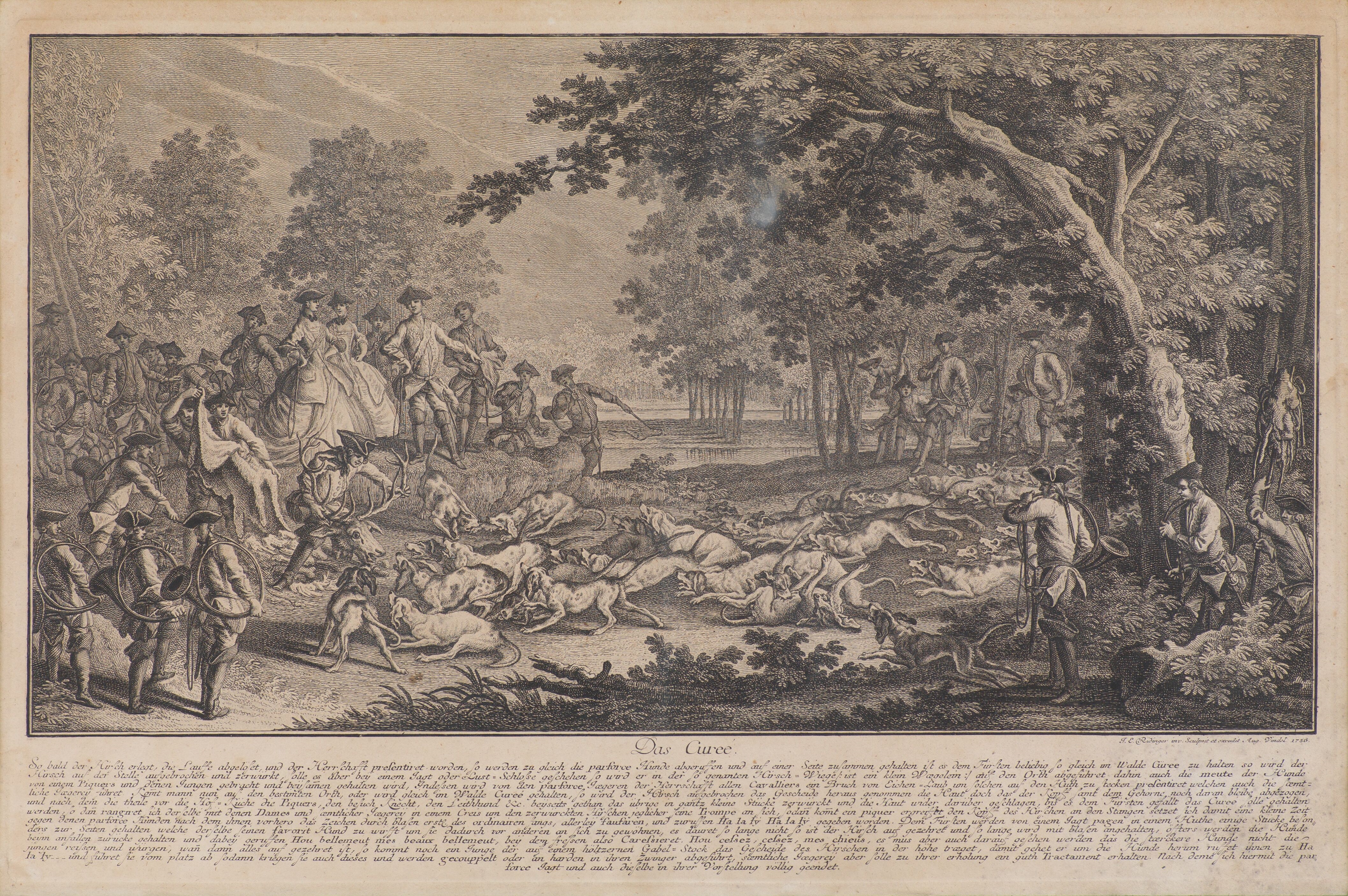 A triptych of classical etchings depicting pastoral scenes with figures, animals, and trees.