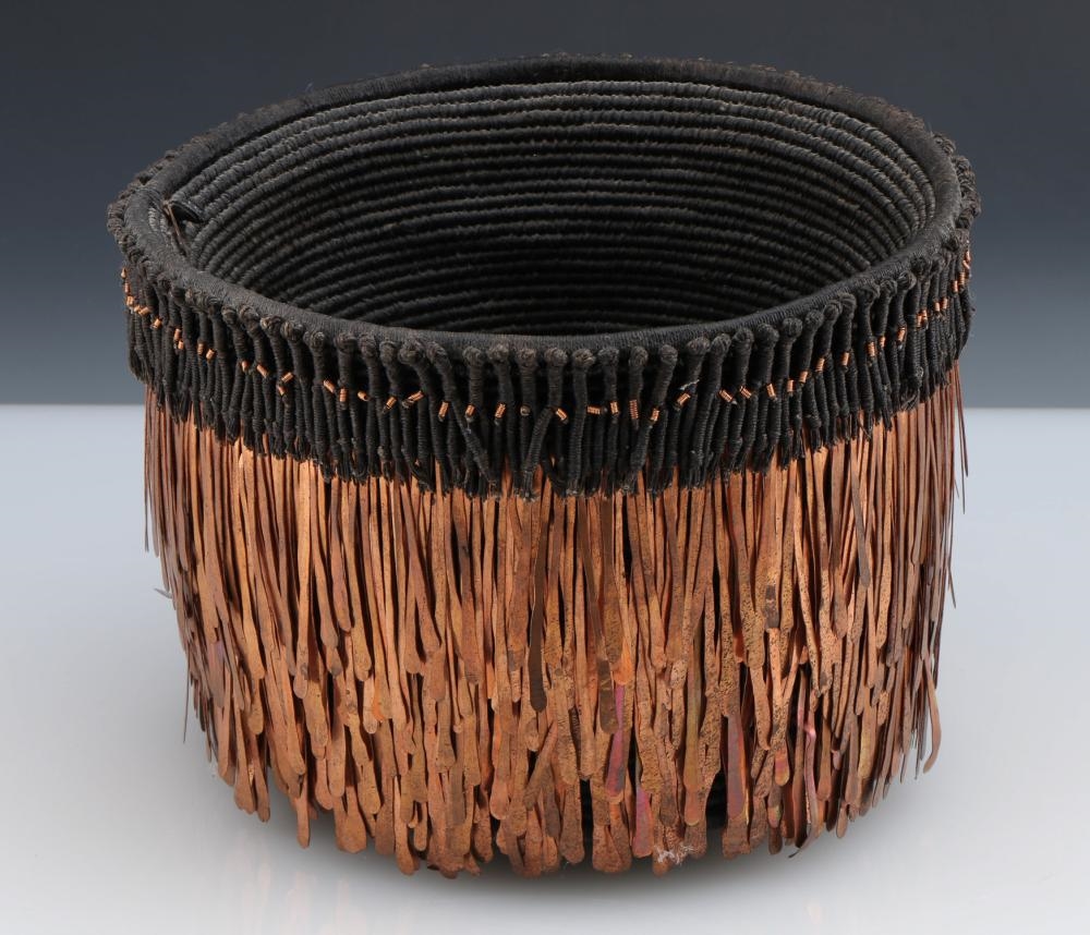 Artwork by Mary Giles, A Gathering Bowl, Made of Woven Waxed Linen With Copper