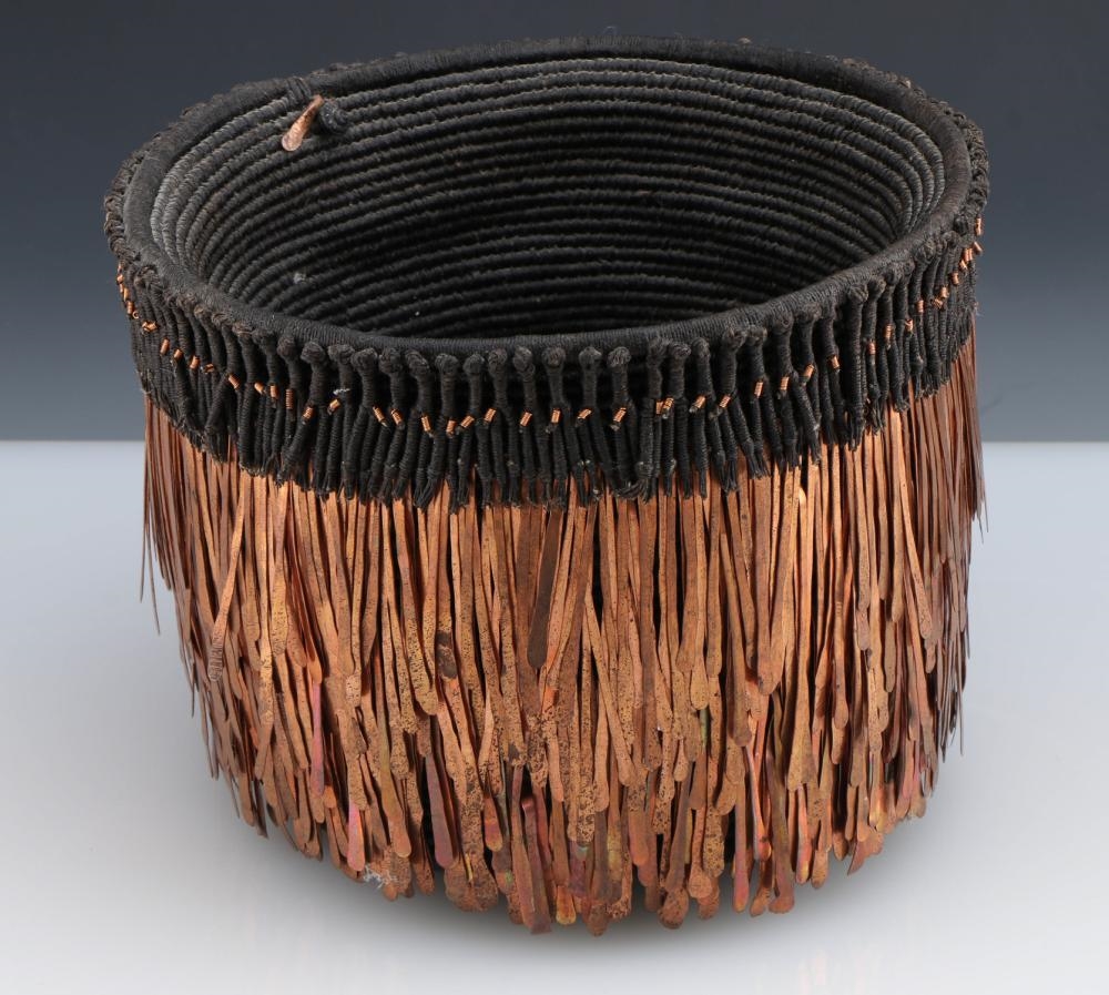 Artwork by Mary Giles, A Gathering Bowl, Made of Woven Waxed Linen With Copper