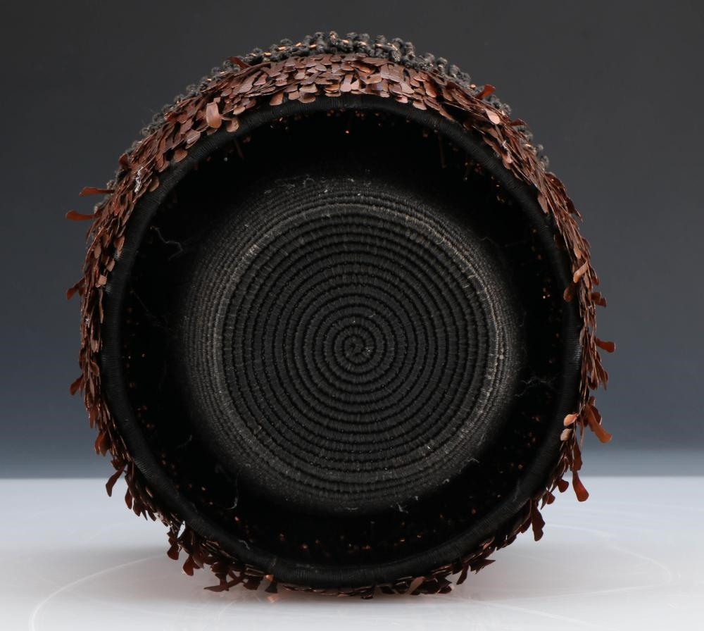 Artwork by Mary Giles, A Gathering Bowl, Made of Woven Waxed Linen With Copper