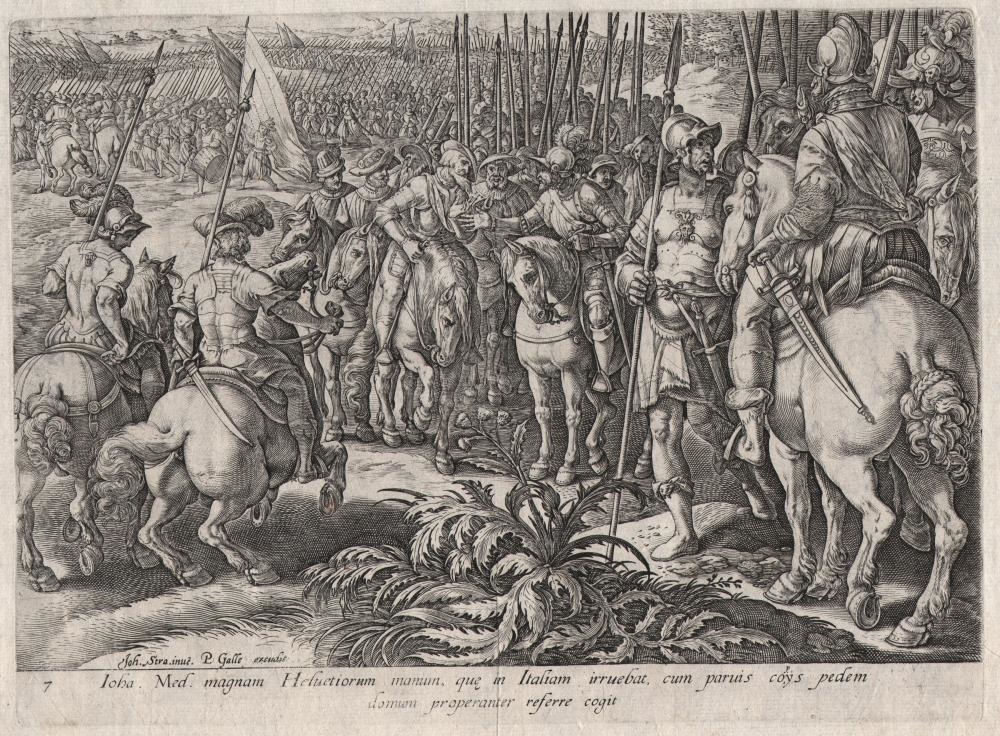 Artwork by Hendrick Goltzius, Giov.i de Medici - Swiss Mercenaries, Made of Engraving