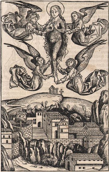 Nuremberg Chronicle 1493 - Maria Magdalena, S.Lucas painting by Michael Wolgemut, 1493