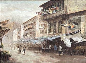 Singapore Street Scene with Figures - Chen Yong Jun