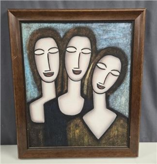 Three Sisters Cubist Painting - Amedeo Modigliani
