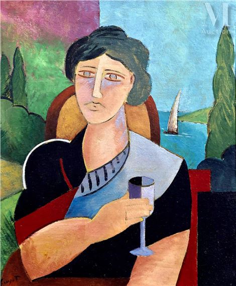 Femme nue au verre de vin