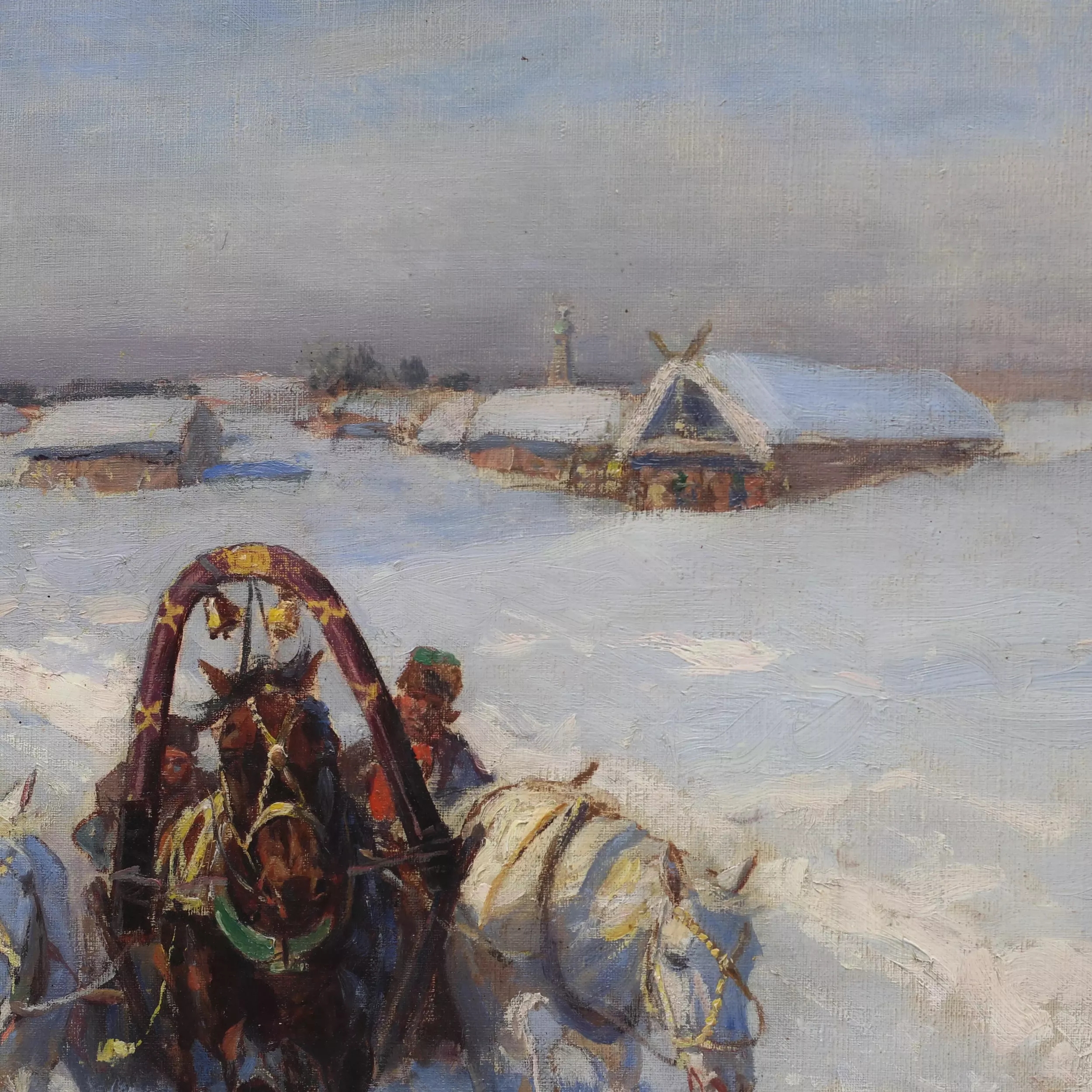 Artwork by Frants Alekseevich Rubo, Peasant Troikas in Winter, Made of Oil On Canvas