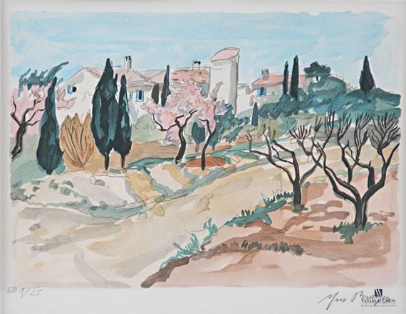 Lithographie Signée Yves Brayer - Paysage De Provence 85x71cm, Série 7/180