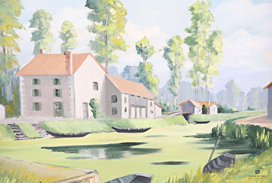 Artwork by Pol Malan, View of the port of Bouillé in Vendée, Made of Oil On Canvas