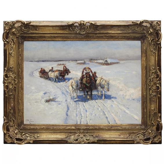 Peasant Troikas in Winter by Frants Alekseevich Rubo, 19th century