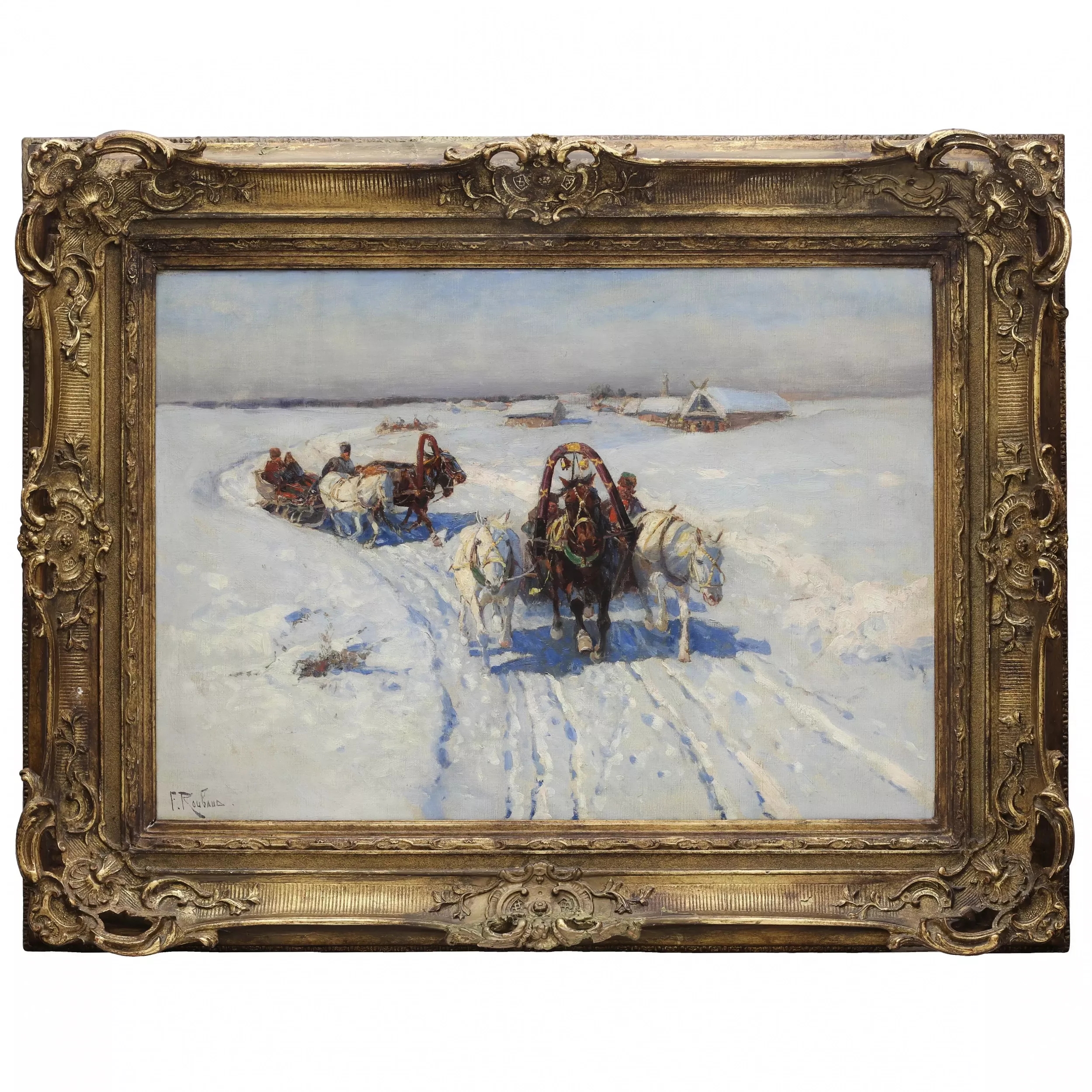 Artwork by Frants Alekseevich Rubo, Peasant Troikas in Winter, Made of Oil On Canvas