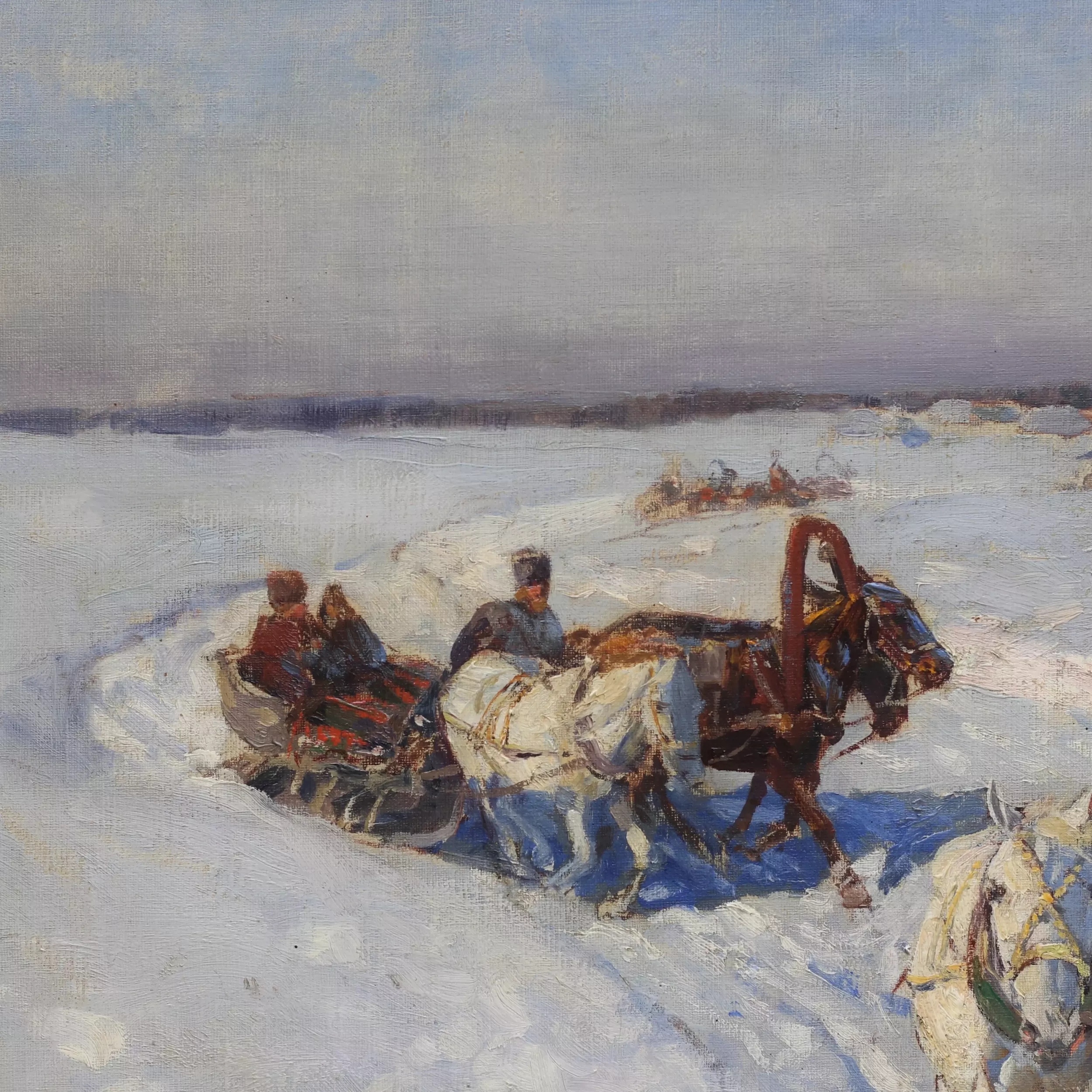 Artwork by Frants Alekseevich Rubo, Peasant Troikas in Winter, Made of Oil On Canvas