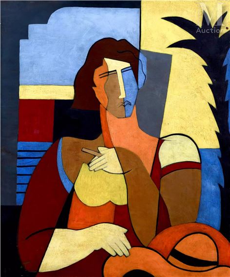 Portrait de femme cubiste à la cigarette