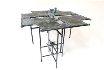 Table in metal, zinc and patinated copper - Cor de Ree
