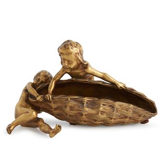 FRANCOIS-RAOUL LARCHE (1860-1912) &quot;VANETTE AUX DEUX FILLETTES&quot; SCULPTURE - Raoul François Larche