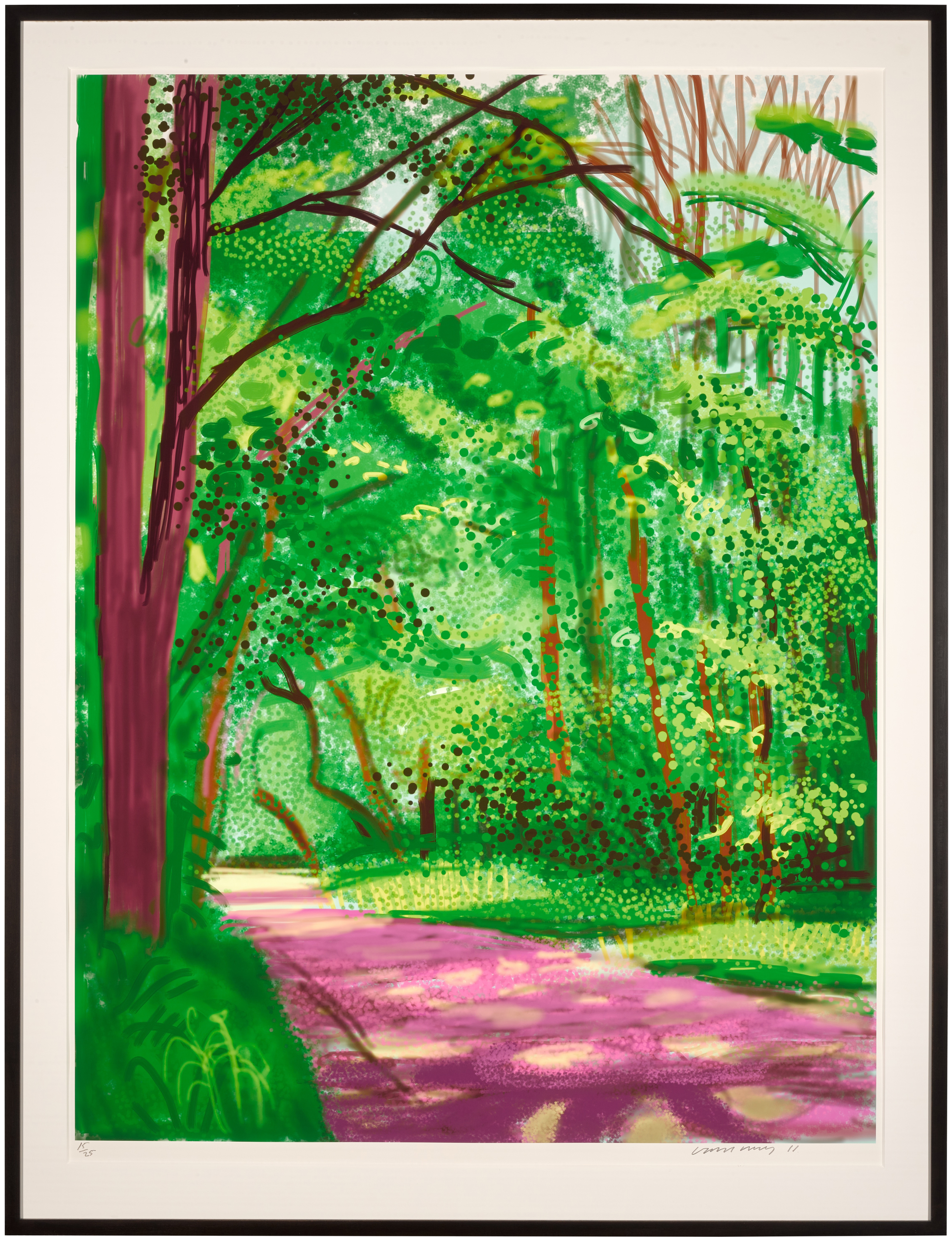 Artwork by David Hockney, The Arrival of Spring in Woldgate, East Yorkshire in 2011 (twenty eleven) - 28 April, Made of iPad drawing printed in colours