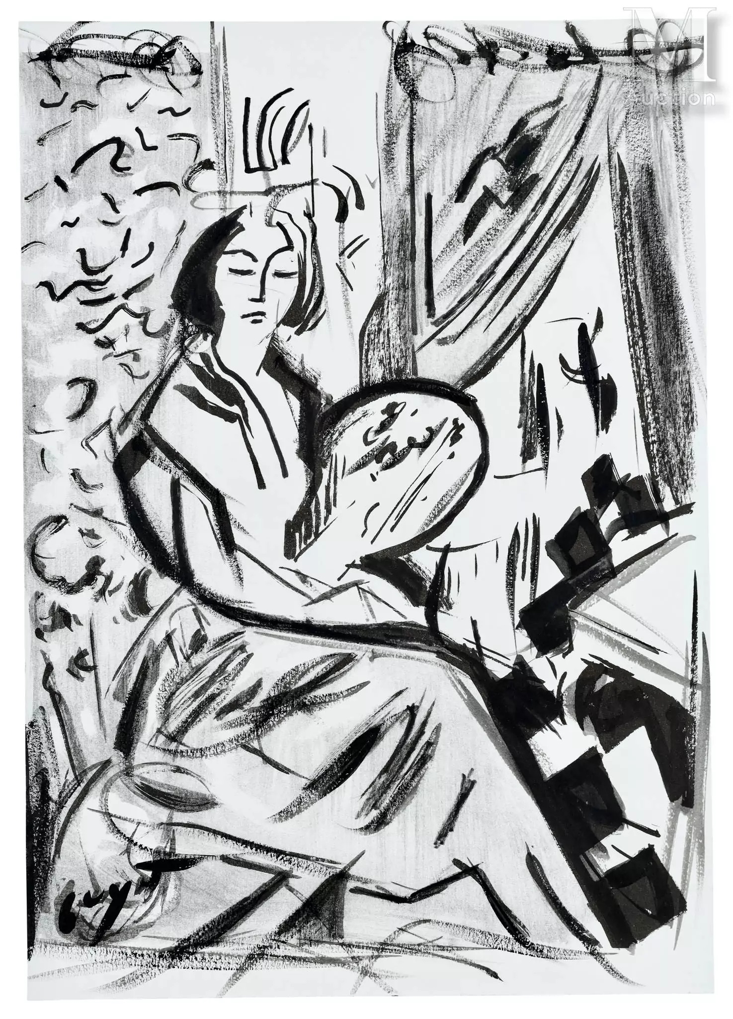 Artwork by Jacques Henri Guyot, Femme dans un intérieur, Made of Dessin À L'Aquarelle Sur Papier