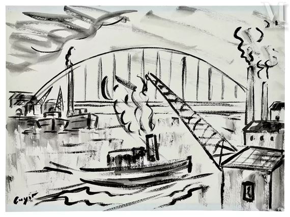 Bateaux dans le port industriel by Jacques Henri Guyot