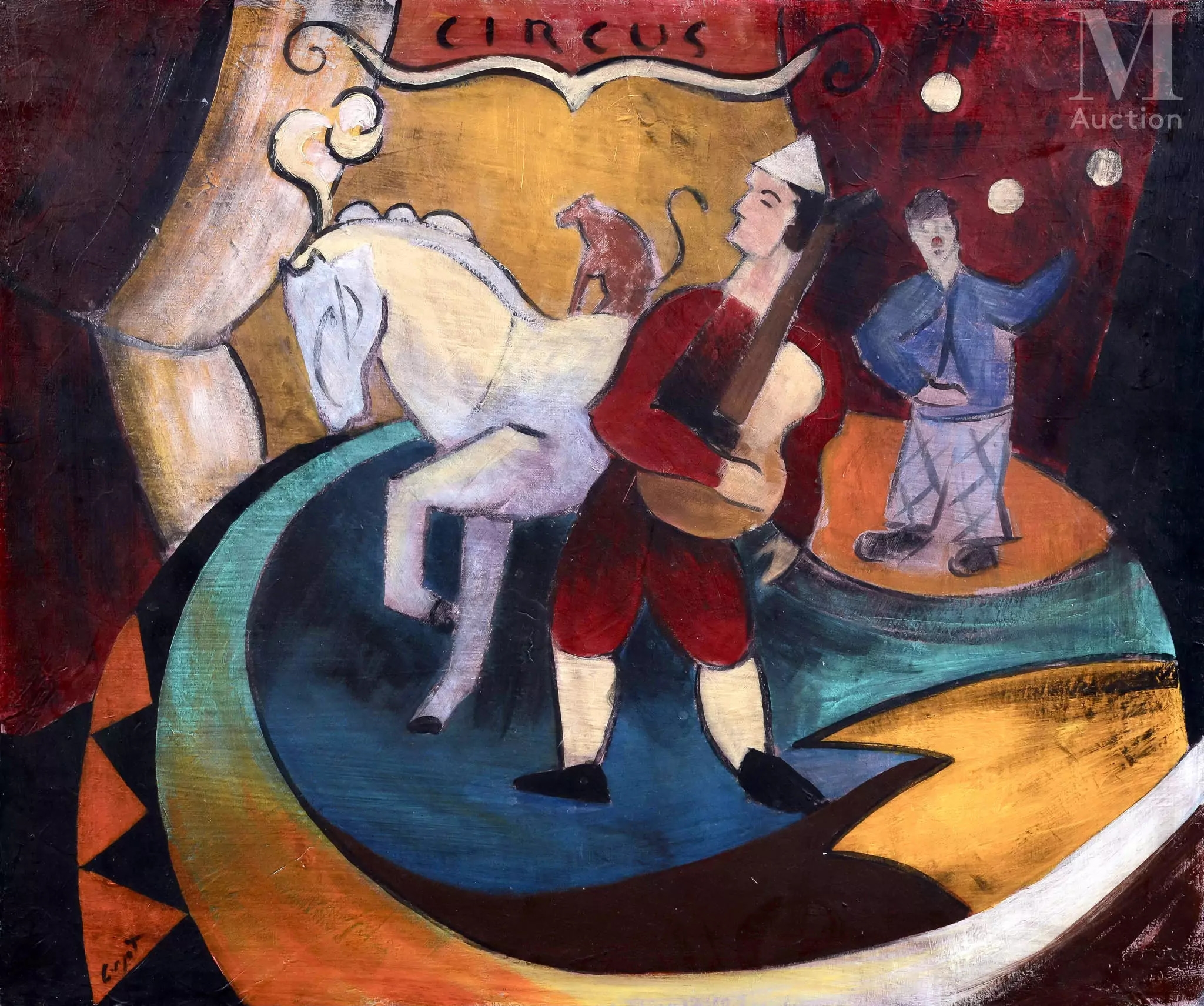 Artwork by Jacques Henri Guyot, Le jongleur et l’acrobate dans le Cirque, Made of Oil on canvas