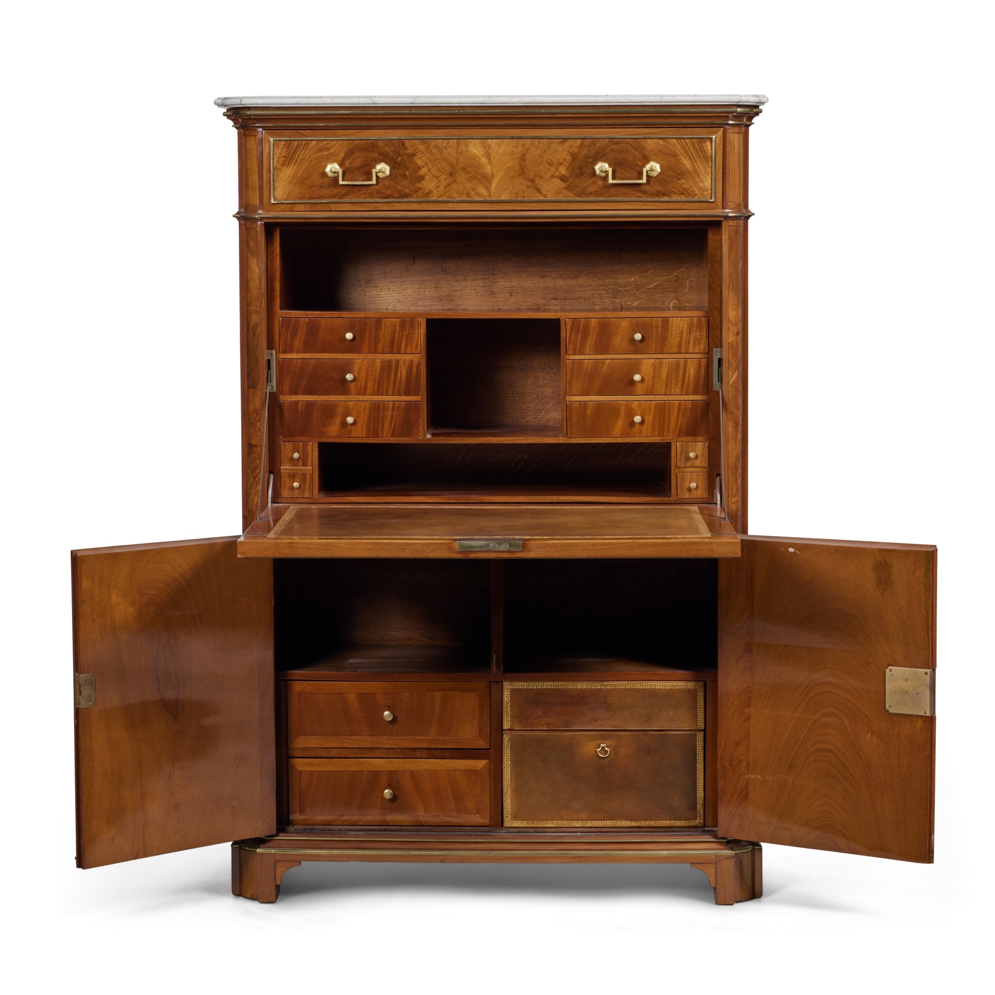 Artwork by Bernard Molitor, A Louis XVI Brass-Mounted Flame Mahogany Secrétaire à Abattant by Bernard Molitor, Circa 1790, Made of white marble