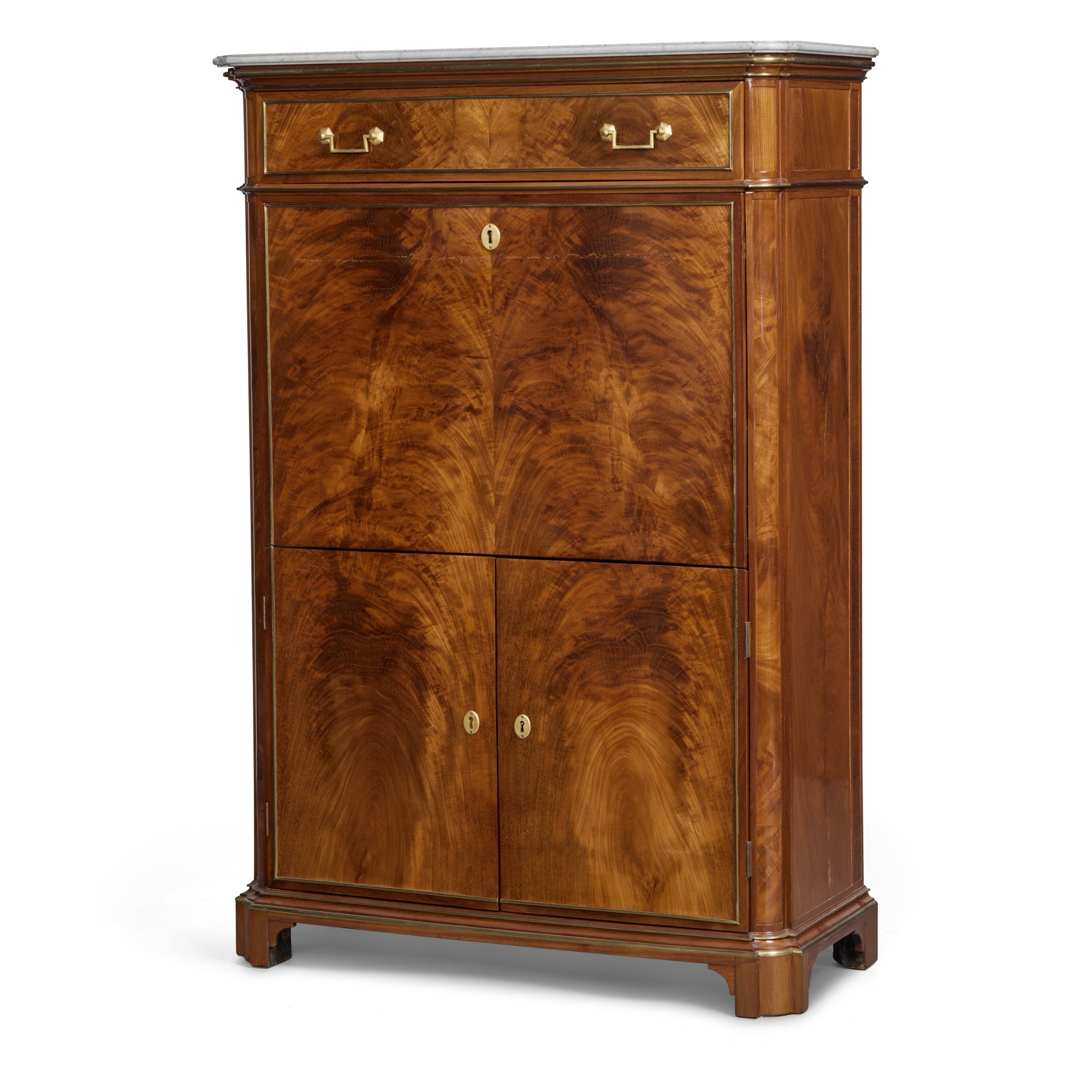 Artwork by Bernard Molitor, A Louis XVI Brass-Mounted Flame Mahogany Secrétaire à Abattant by Bernard Molitor, Circa 1790, Made of white marble