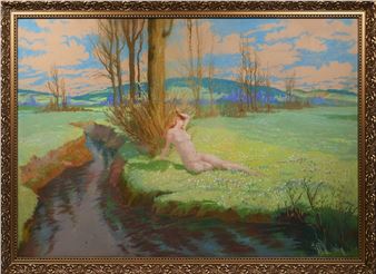 Nahá dívka u řeky - Viktor Kutzer