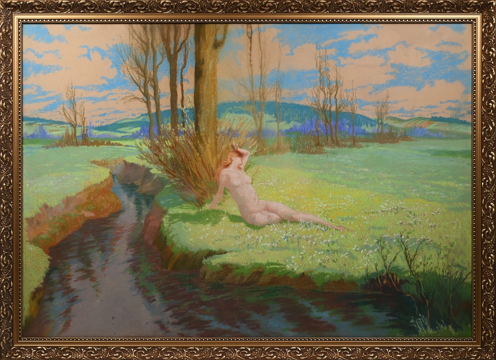 Artwork by Viktor Kutzer, Nahá dívka u řeky, Made of Pastel