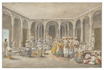 A GATHERING DURING HOLI - Patna School, 19th Century