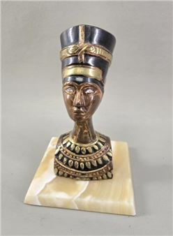 Egyptian NEFERTITI Bust on Alabaster Base, Signed - Nefertiti Goodman