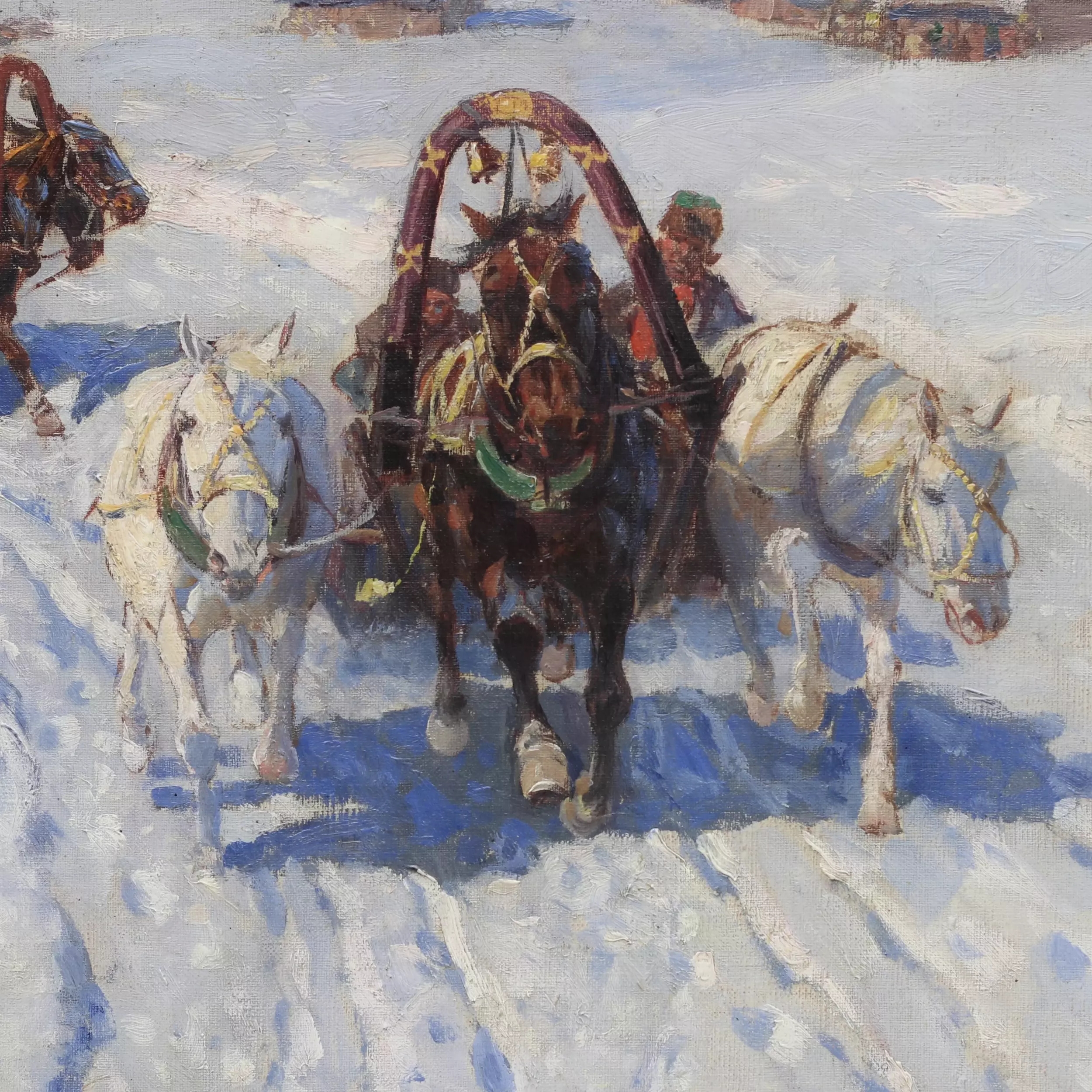 Artwork by Frants Alekseevich Rubo, Peasant Troikas in Winter, Made of Oil On Canvas
